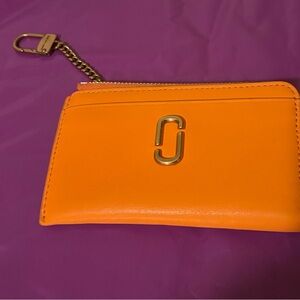 Marc Jacobs Bright Orange Leather Card Case with Gold Chain